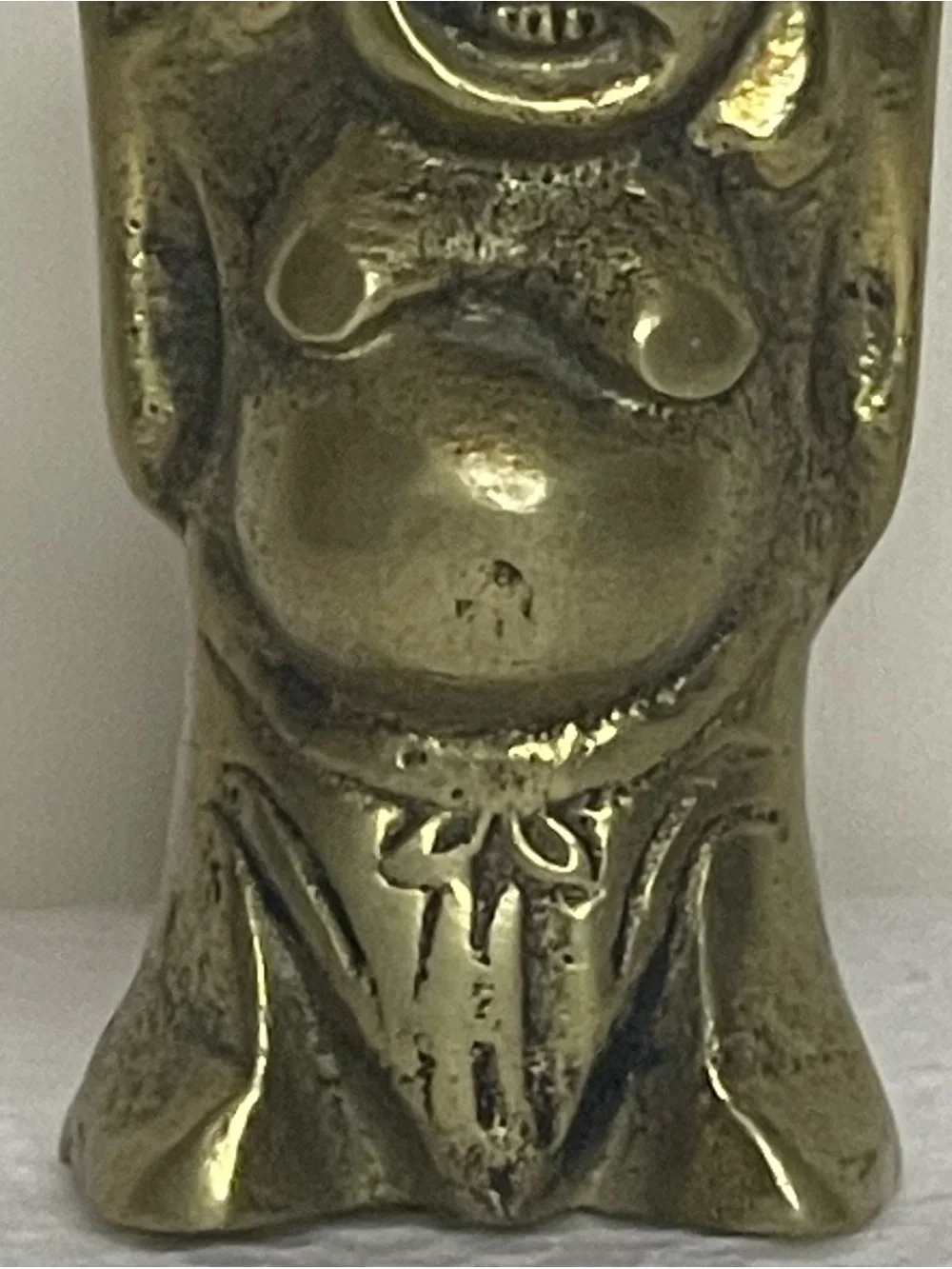 VTG Solid Brass Laughing Buddha Figure Patina Hotei Arms Raised Wealth Health
